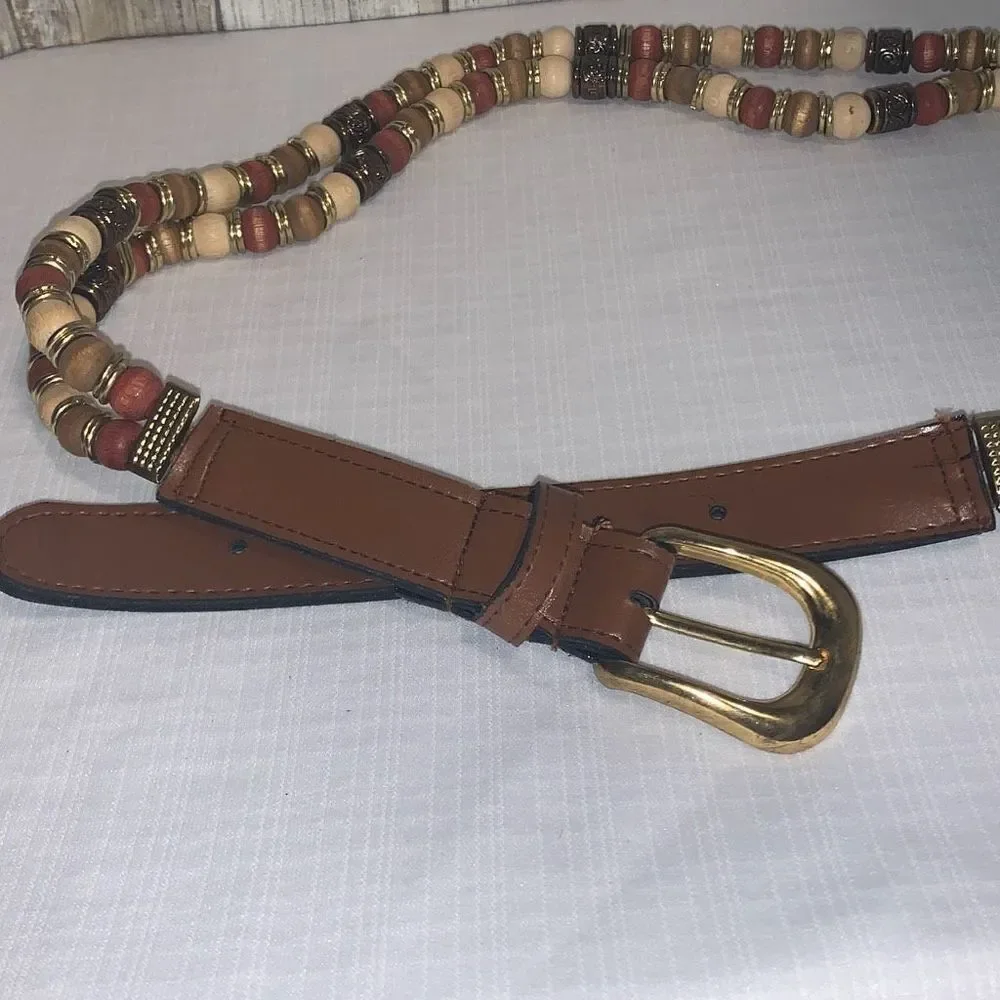Vintage Double Strand Beaded Leather Belt Size Medium‎